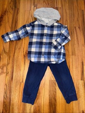 Carter's Blue Plaid Hooded Shirt and Navy Jogger Set